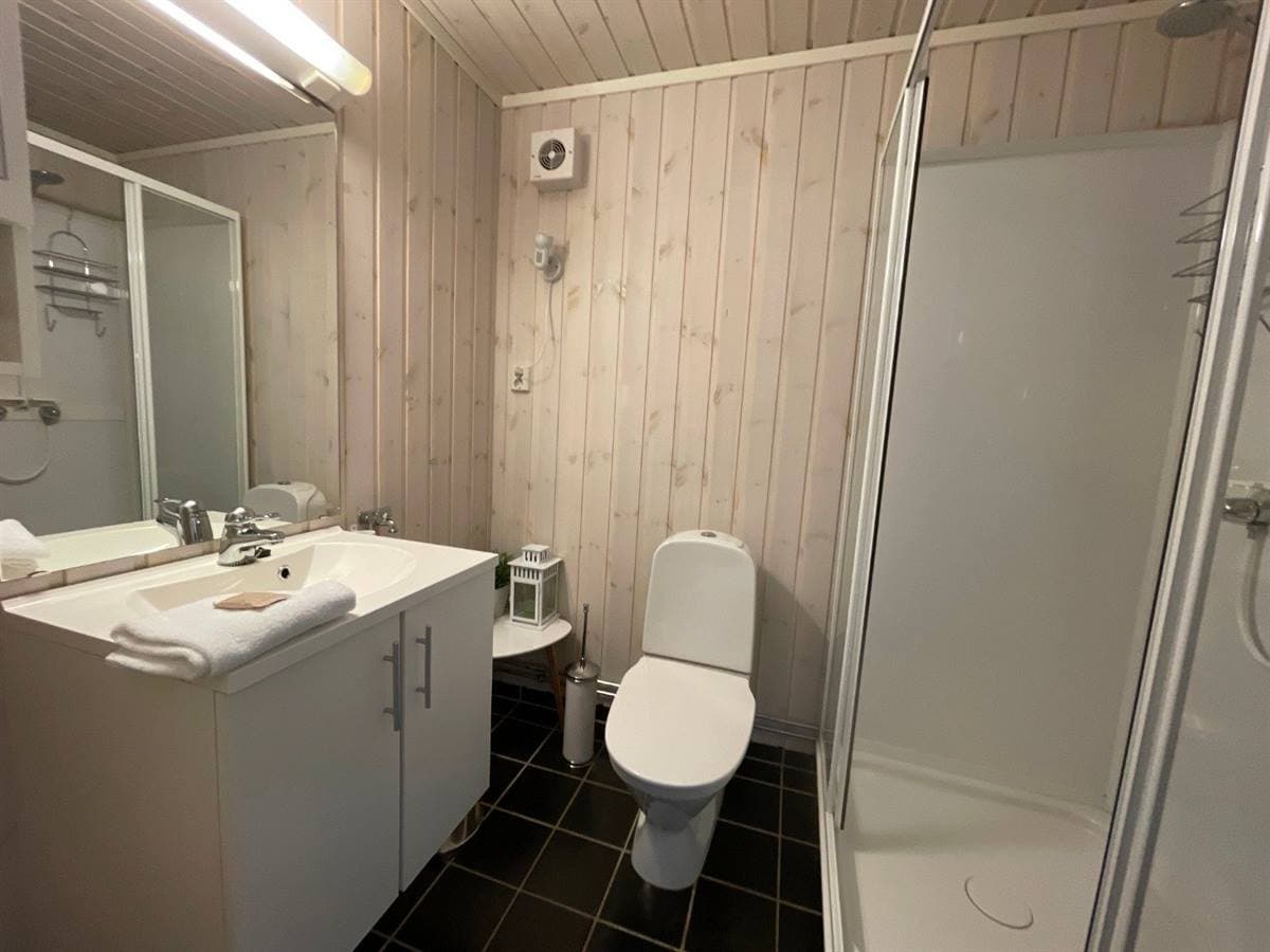 Bathroom with shower cubicle and toilet