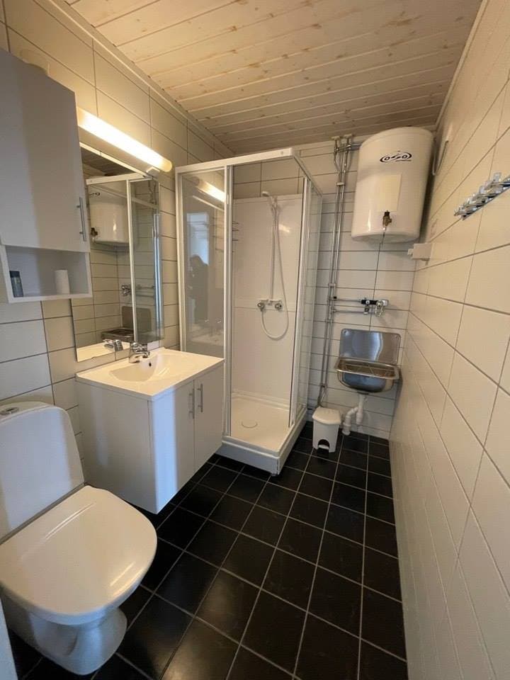 Apartment bathroom with shower and toilet